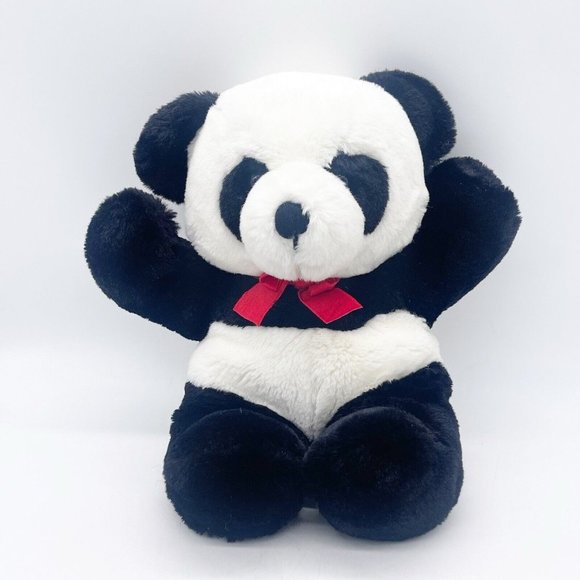 Dakin Vintage 1987 Cuddles Panda Bear Teddy Stuffed Animal Plush Red Bow 14 Inch - Picture 1 of 10